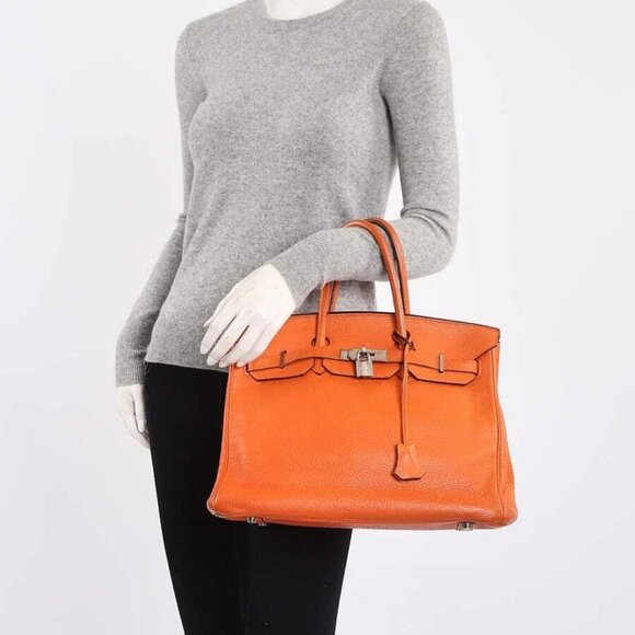 Hermes 35cm Orange Clemence Leather Palladium Plated Birkin Bag - Picture 2 of 12
